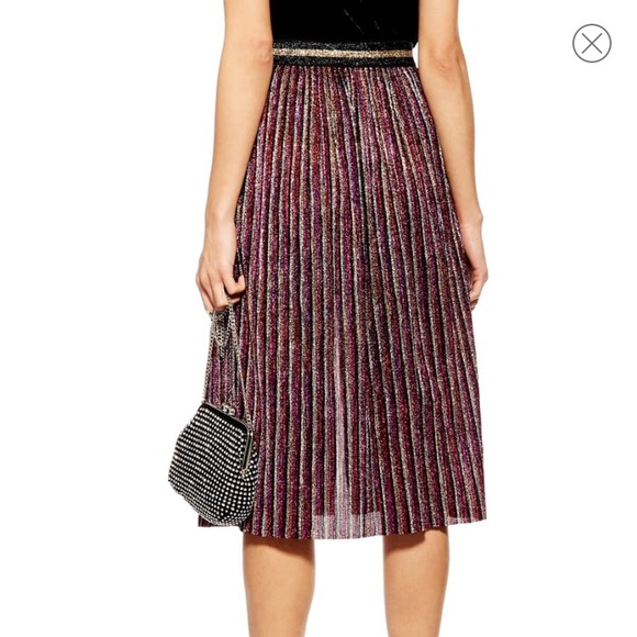 NWOT TOPSHOP Metallic Multi Stripe Midi Skirt- sz2 - Picture 2 of 3
